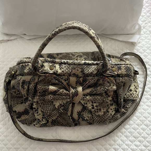 Jessica Simpson Python Snakeskin Doctor Handbag/Crossbody With Bow Detail - Picture 1 of 4